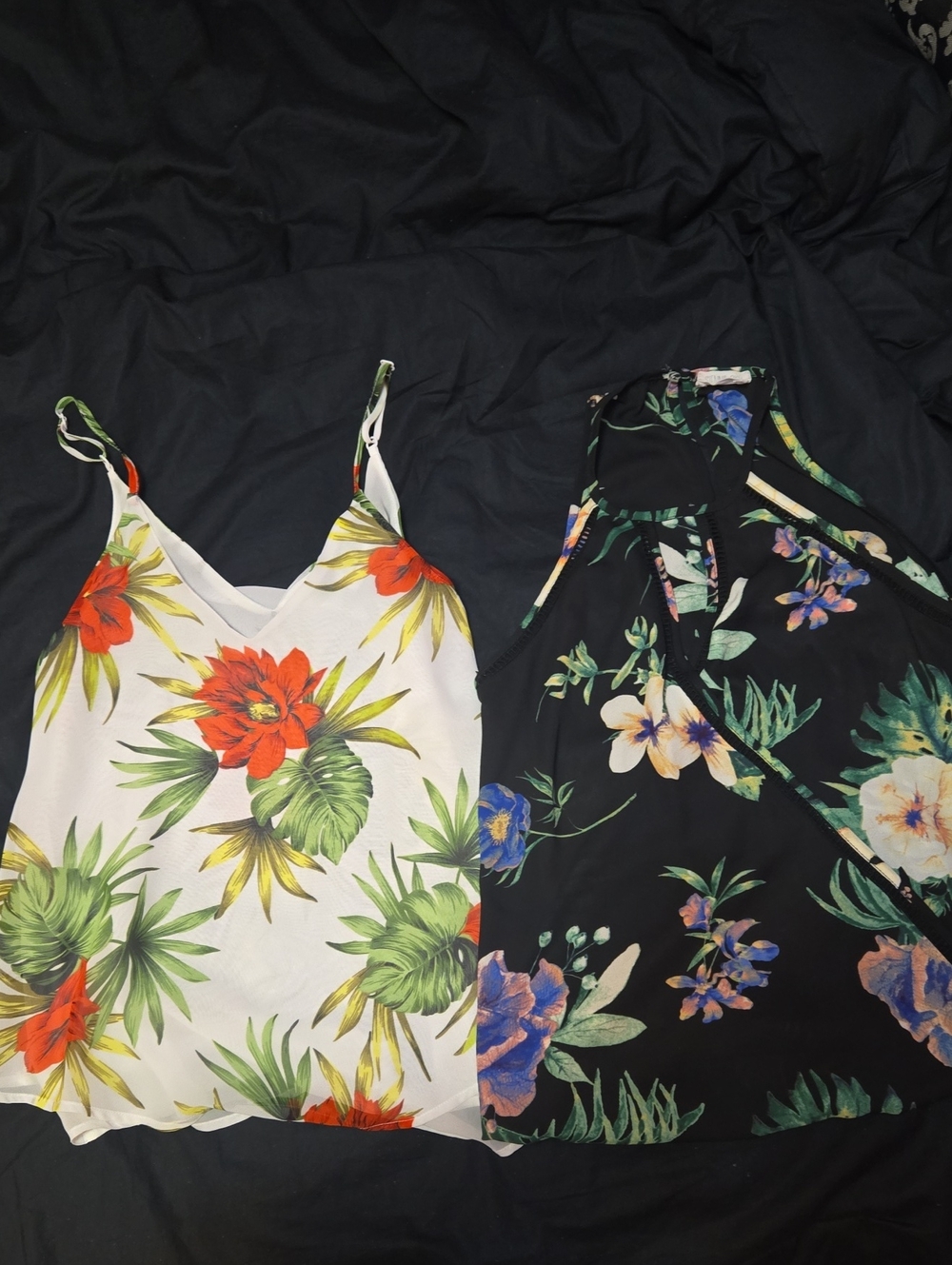 Sienna Sky Floral Spaghetti Strap Tank Tops - White & Black